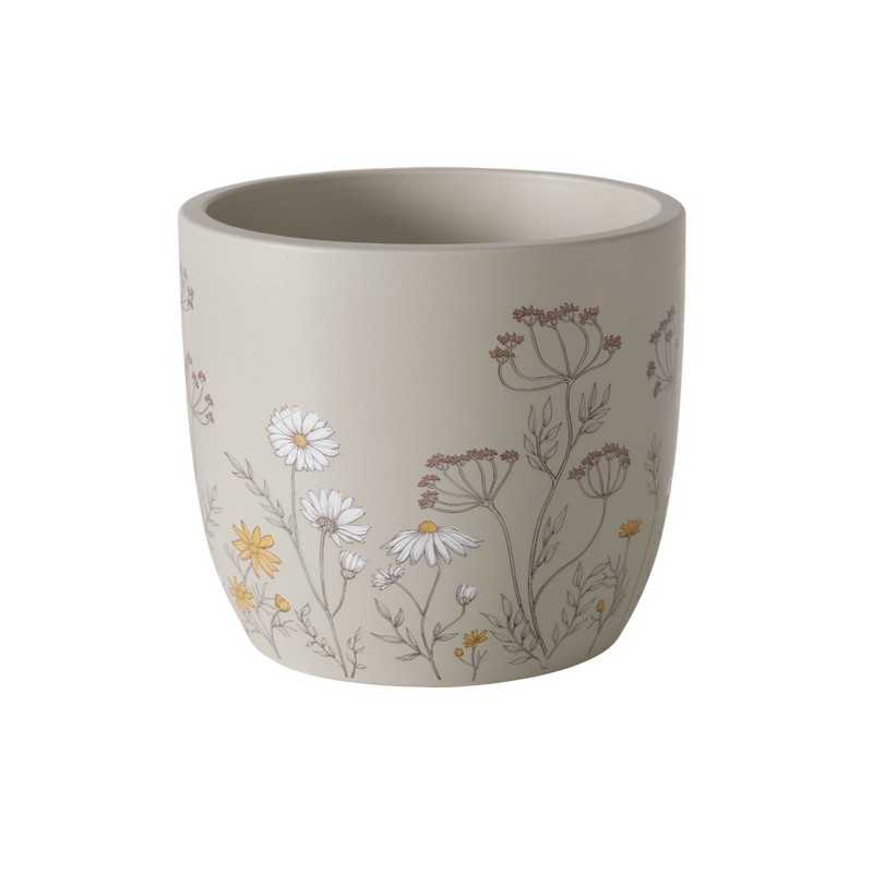Vaso in cemento decorato con fiori, altezza 12 cm